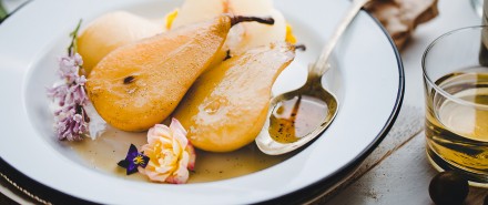 Jasmine White Wine Poached Pears