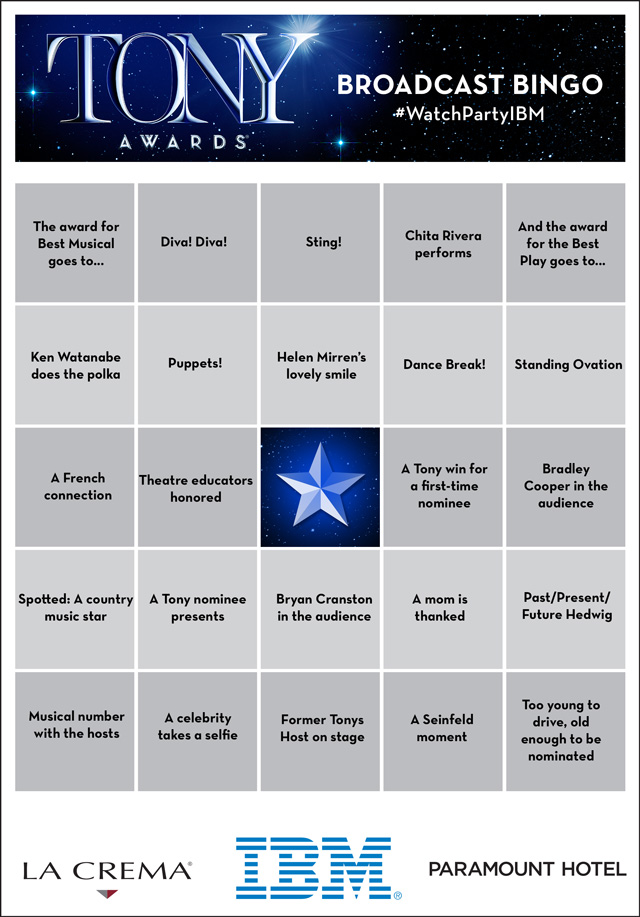 2015 Tony Awards Bingo 