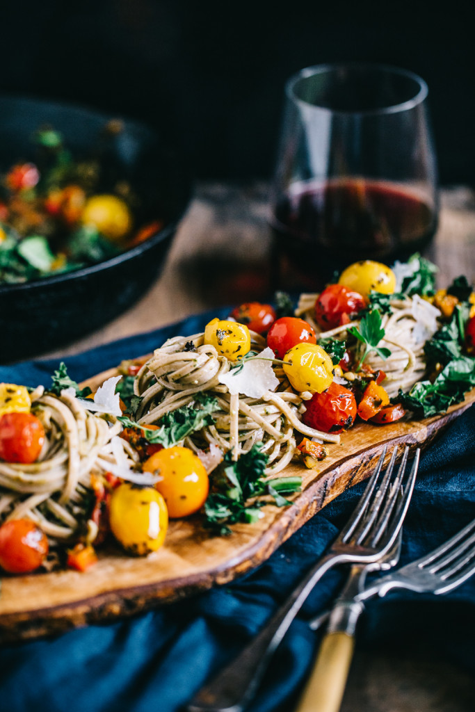 Farmers Market Soba Noodles with Spicy Chimichurri and Crispy Kale