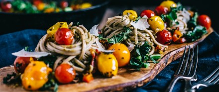 Farmers Market Soba Noodles with Spicy Chimichurri and Crispy Kale