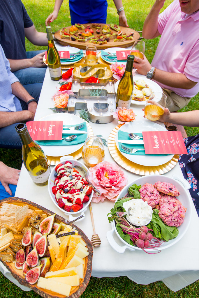 Wine Tasting Brunch Party with marquee lights -- so gorgeous!