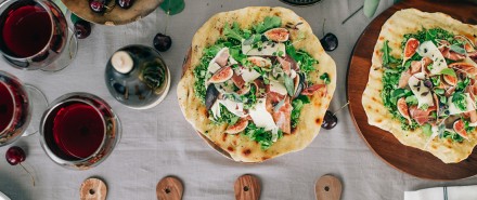 Flatbread with Sage & Arugula Pesto, Figs, and Prosciutto