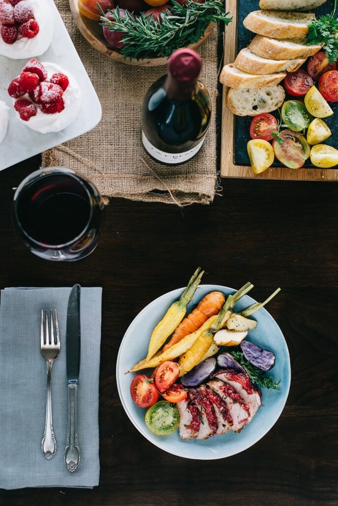 Roasted Pork Loin with Spicy Plum Chutney and Roasted Vegetables