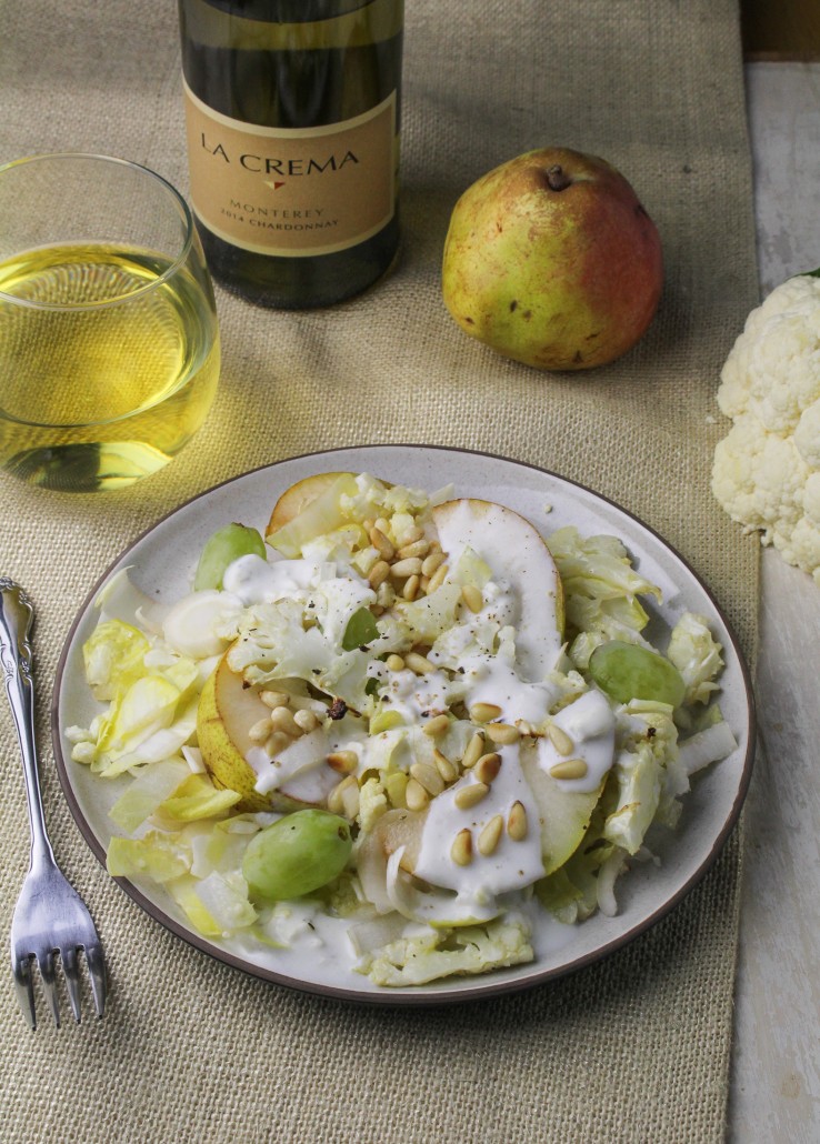 Winter White Salad - Roast Cauliflower, Endive, Pear, and Blue Cheese Buttermilk Dressing