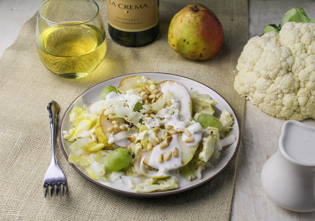 Winter White Salad - Roast Cauliflower, Endive, Pear, and Blue Cheese Buttermilk Dressing