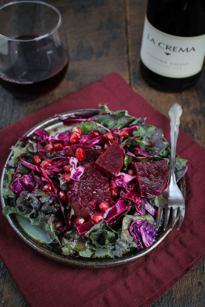 All-Red Winter Detox Salad - Cabbage, Kale, Beets, and Pomegranate