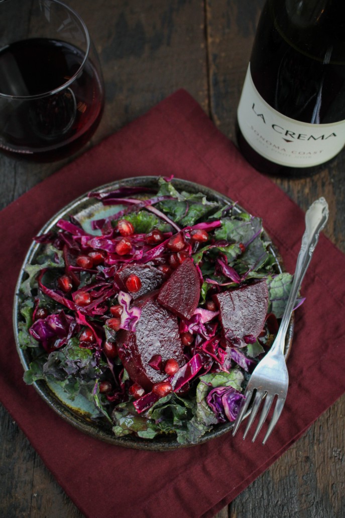 All-Red Winter Detox Salad - Cabbage, Kale, Beets, and Pomegranate