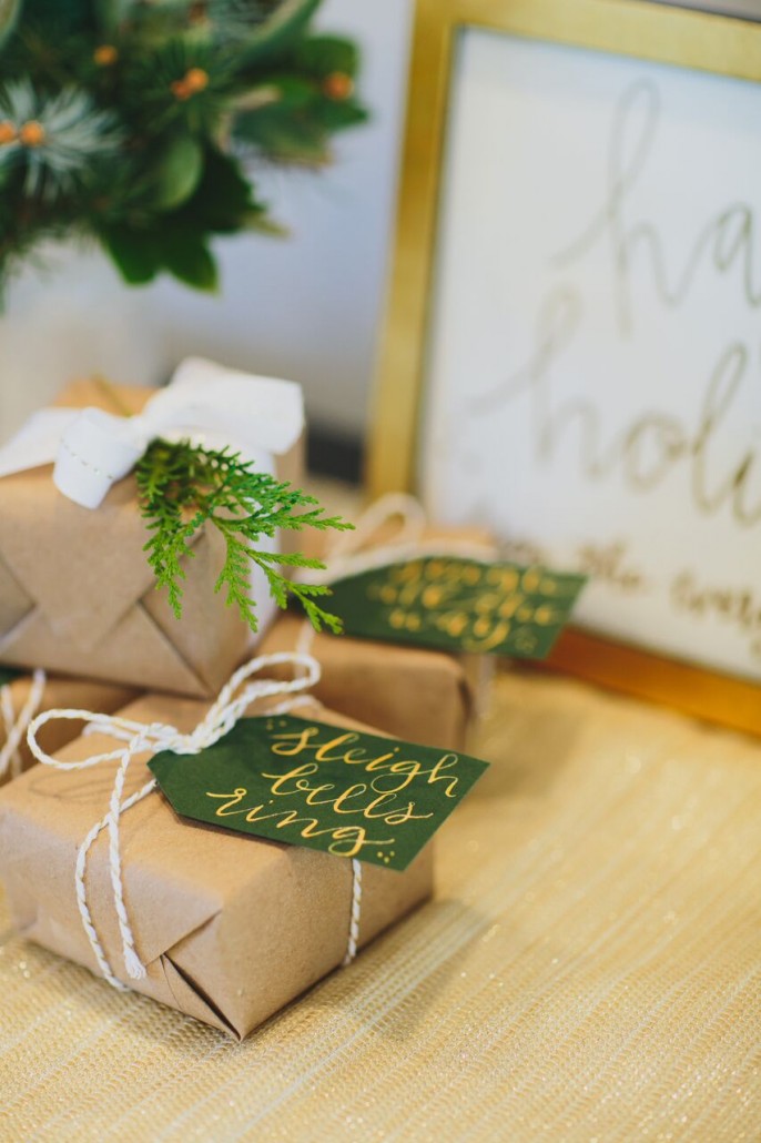 Gifts wrapped with craft paper, twine and handmade tags