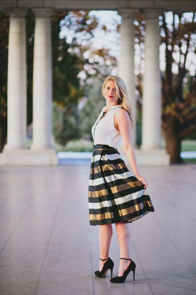 party attire - festive skirt and a simple blouse