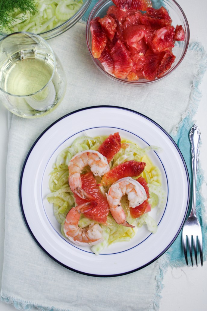 White Wine Poached Shrimp, Citrus, and Fennel Salad