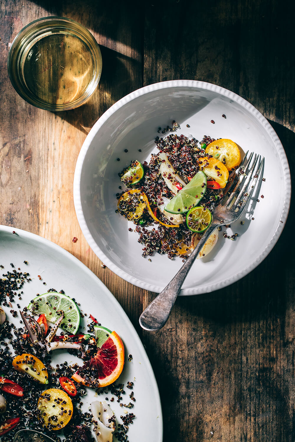 Crispy Quinoa, Broiled Calamari, and Citrus Salad