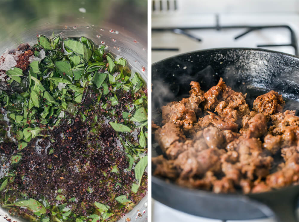 Chorizo & Crumbled Halloumi Salad with Sumac Oregano Dressing