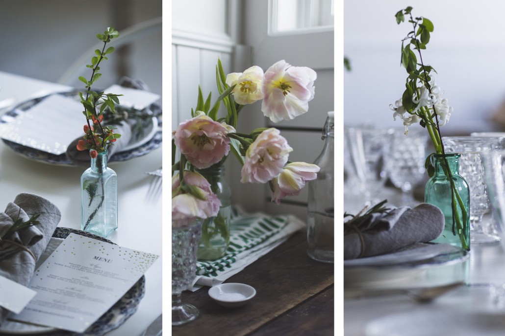 Fresh blooms grace the tablescape for our late lunch