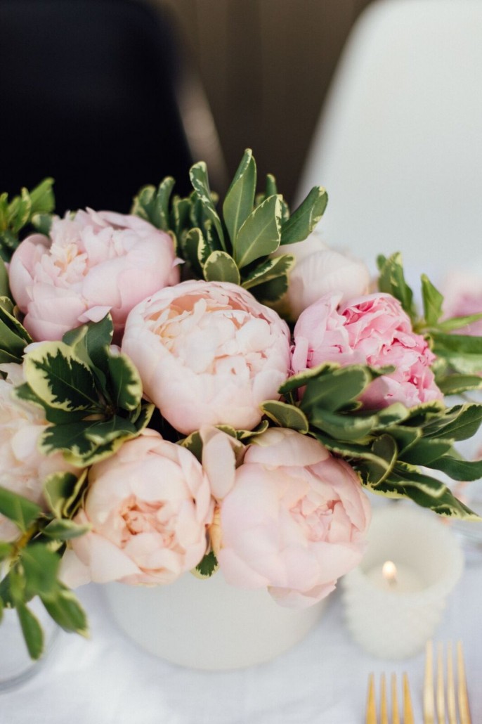 Peonies are a beautiful accent for any table, especially a bridal shower