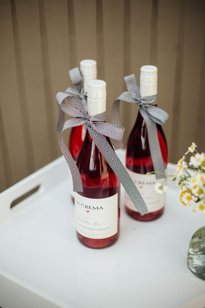 Ribbon-tied rosé for a bridal shower