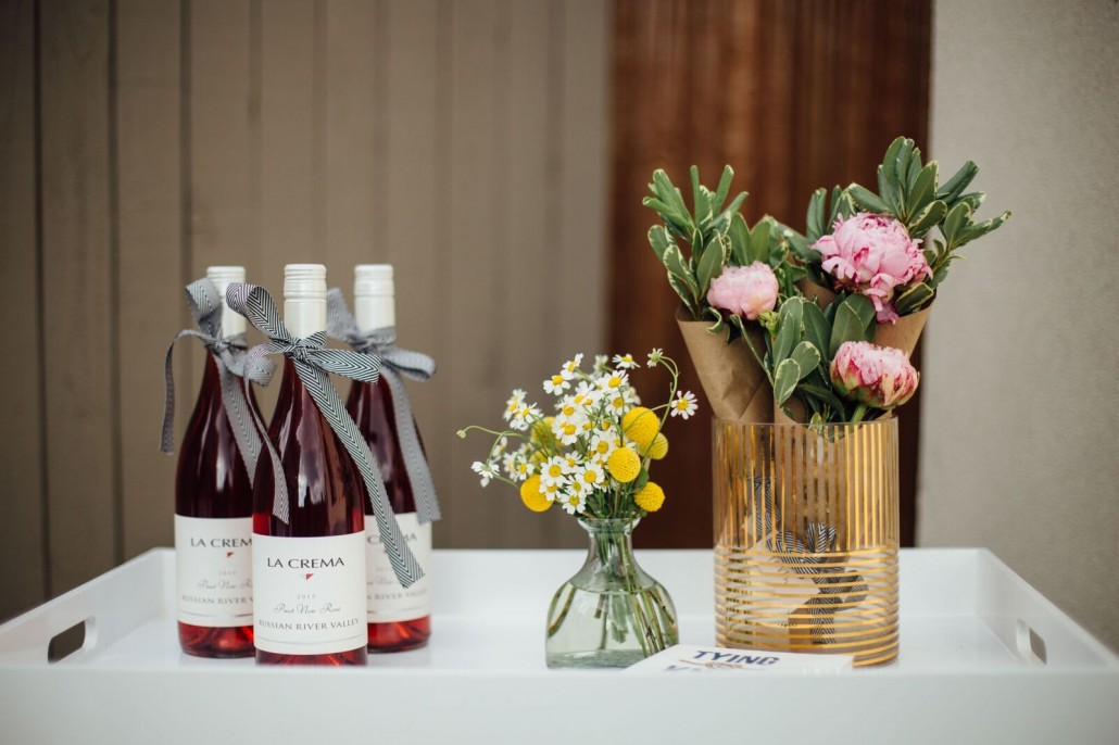 Bar cart setup for a bridal shower