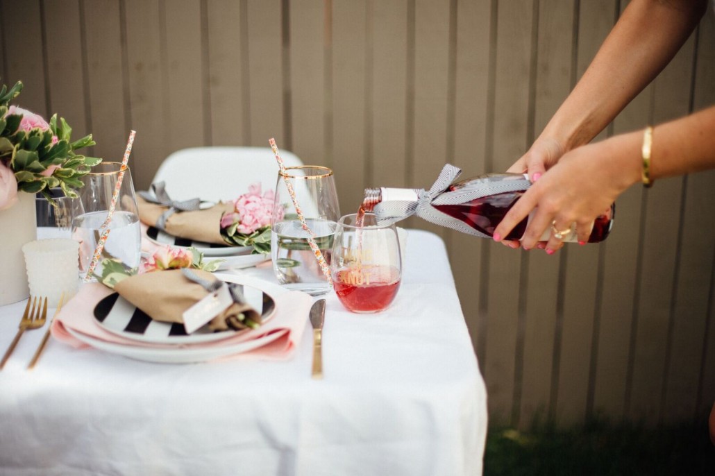 Fill themed glasses with rosé at your bridal shower