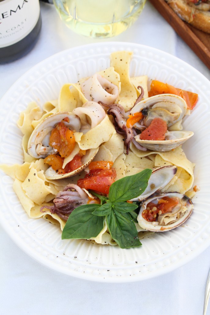 Seafood Pasta with Squid, Clams, and Tomatoes