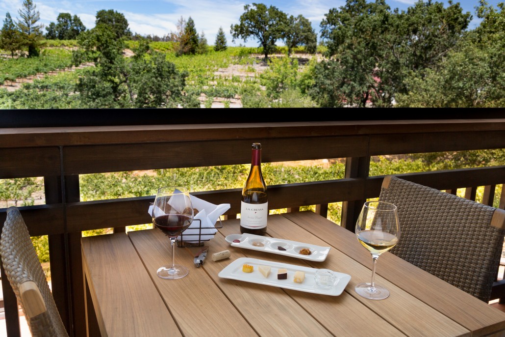 Wine and cheese pairing on the patio at the La Crema Estate at Saralee's Vineyard