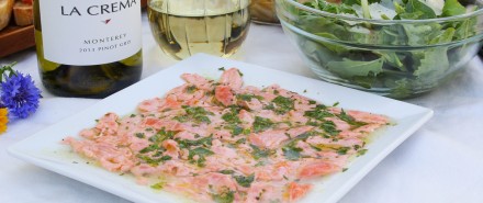 Italian Seafood Dinner: Salmon Carpaccio and Spicy Greens Salad