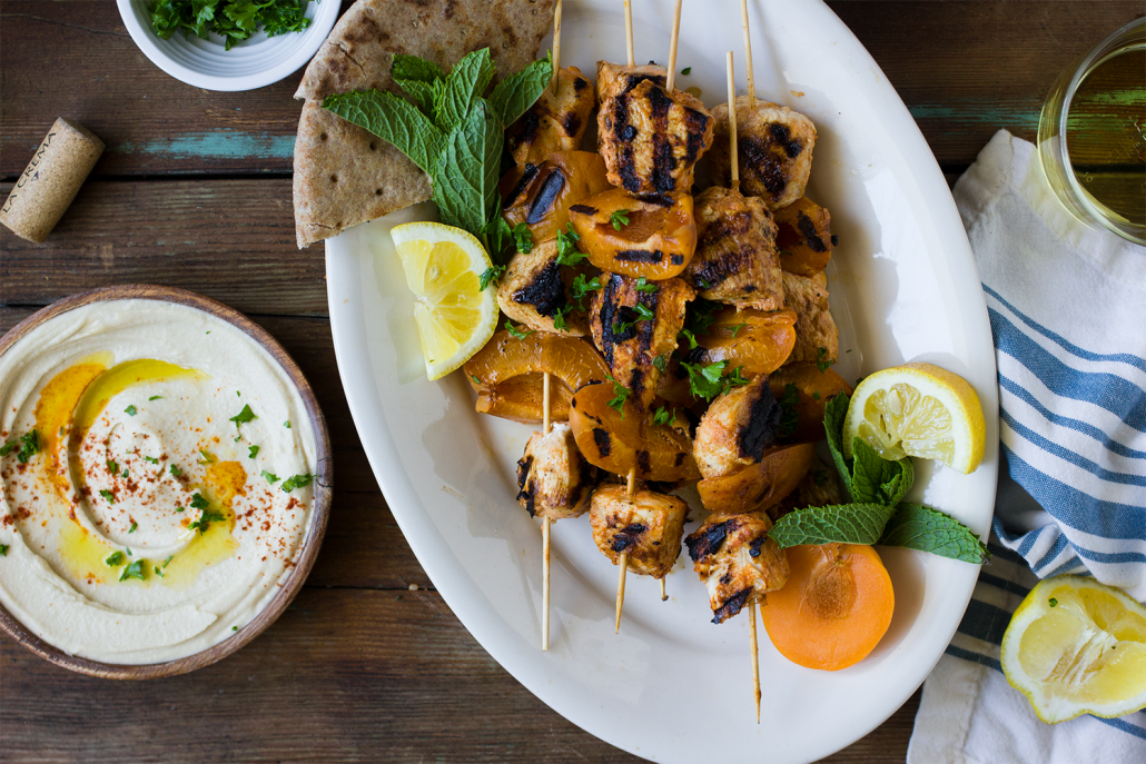 Yogurt Marinated Apricot Chicken Skewers with Tabbouleh and paired with Monterey Chardonnay