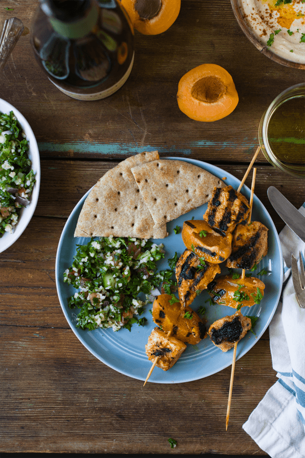 Yogurt Marinated Apricot Chicken Skewers