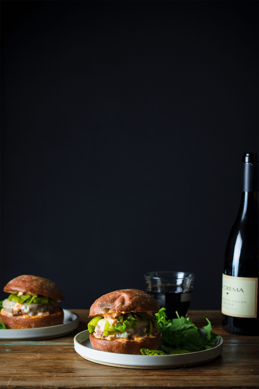 Roasted Hatch Chile Burger paired with La Crema Willamette Valley Pinot Noir