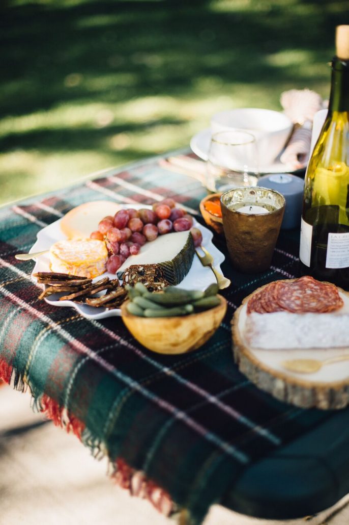 Cheese and accoutrements for a fall al fresco dinner party