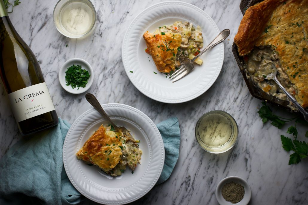 Skillet Chicken Pot Pie with all the fixings