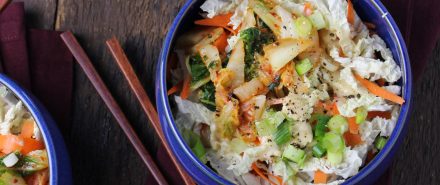 Cabbage and Kimchi Salad with Sesame-Miso Dressing