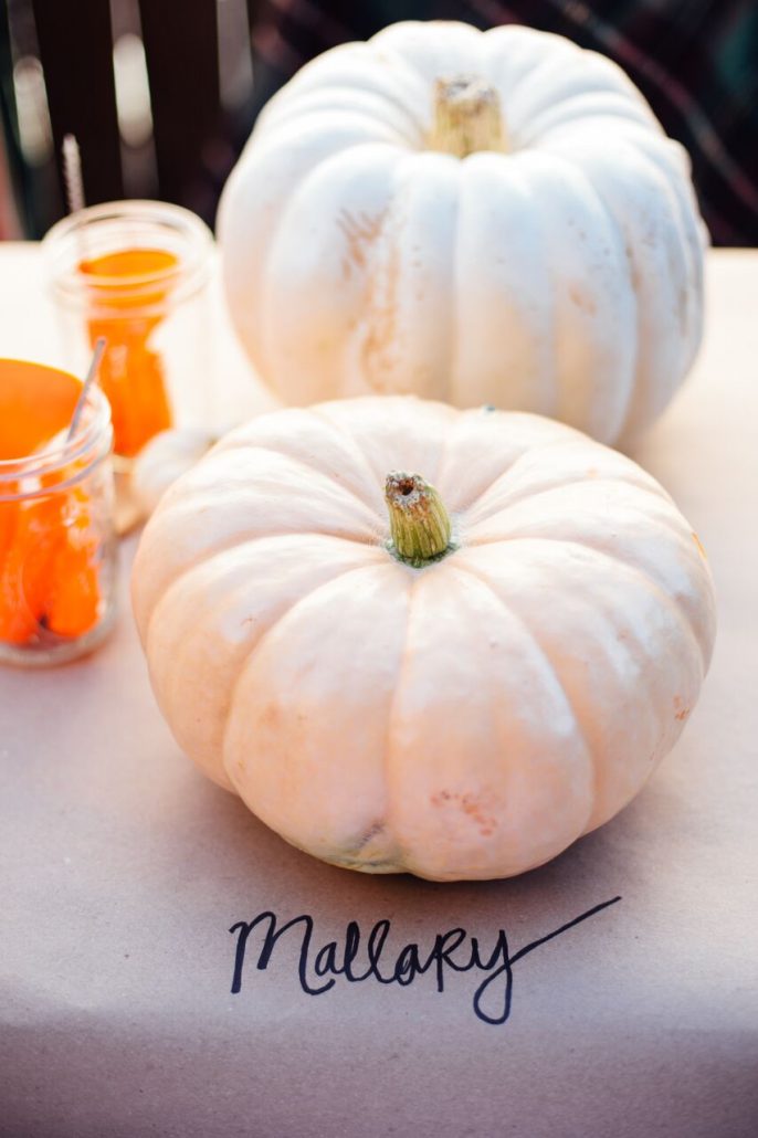 Write place cards right on the craft paper | Pumpkin Carving Party