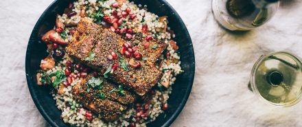 Salmon with Mole Inspired Rub & Fresh Herb Israeli Couscous