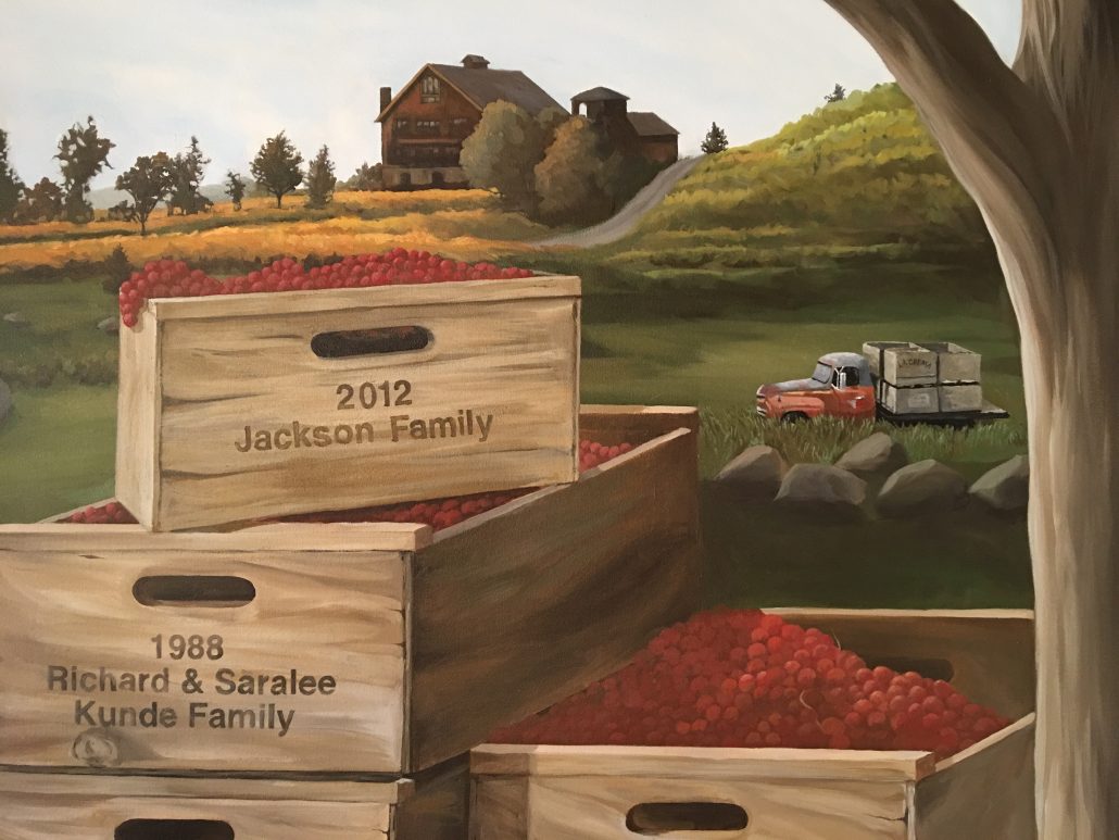 Saralee's Historical Estate Mural updates includes the Jackson Family crate and old truck with La Crema crates