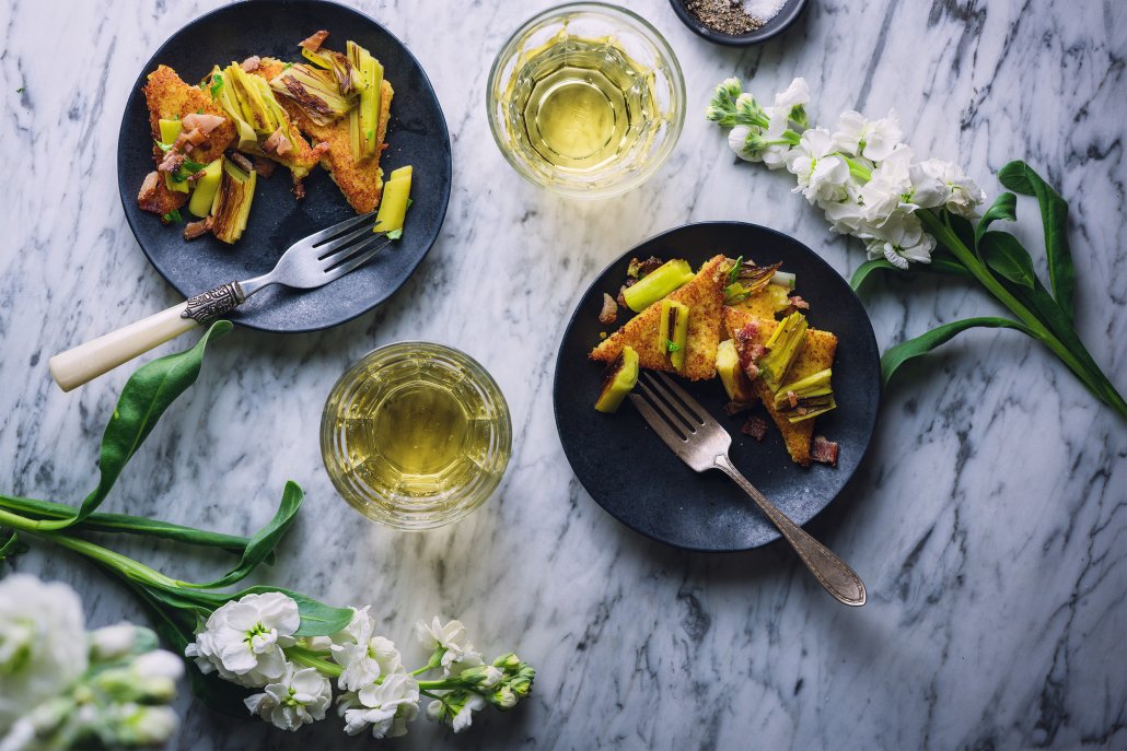 Pan Fried Polenta with Braised Leeks