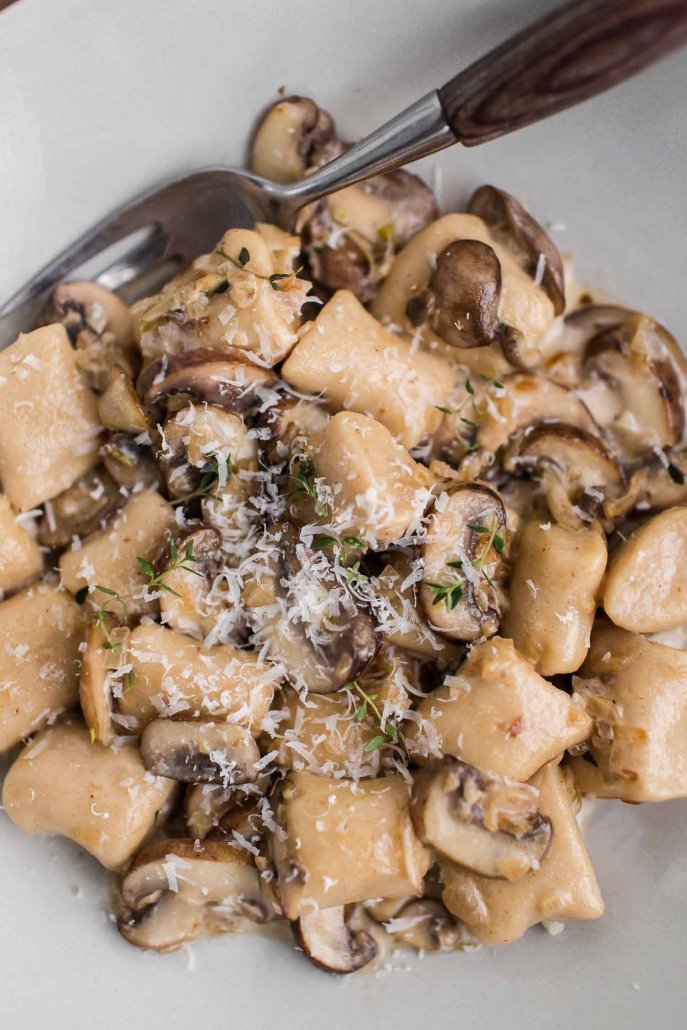 White Bean Gnocchi with Mushroom Cream Sauce