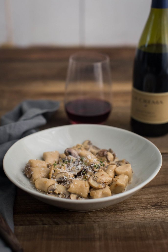 White Bean Gnocchi with Thyme Mushroom Cream Sauce