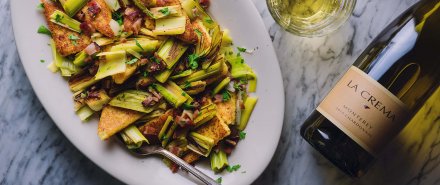 Pan Fried Polenta with Braised Leeks