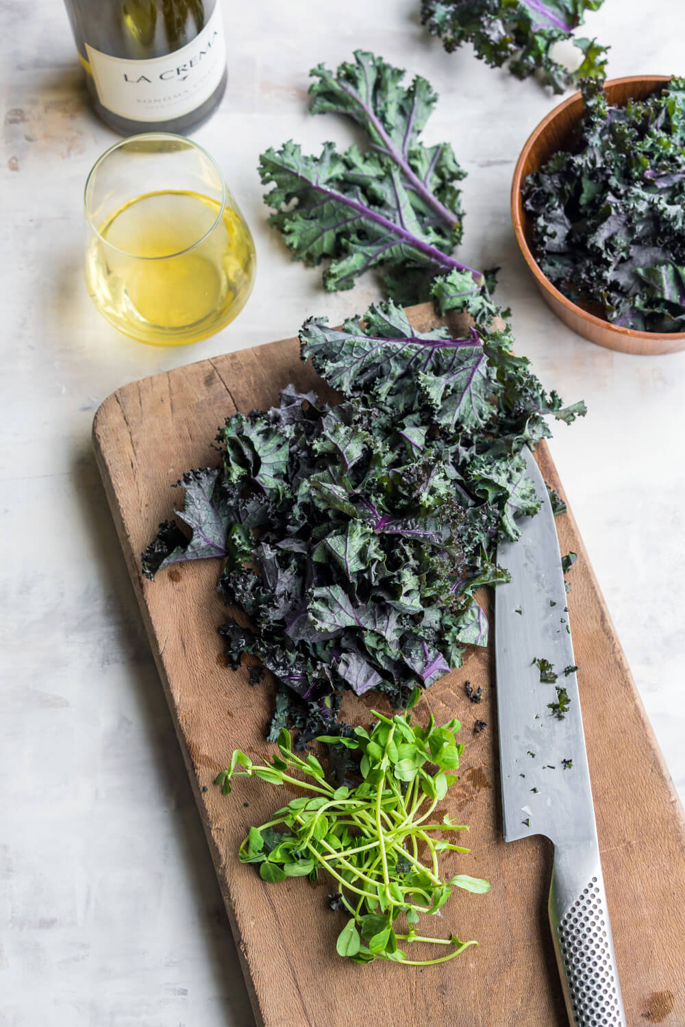 Kale and sprouts for Chorizo Shwarma Crepes with Lemon Tahini