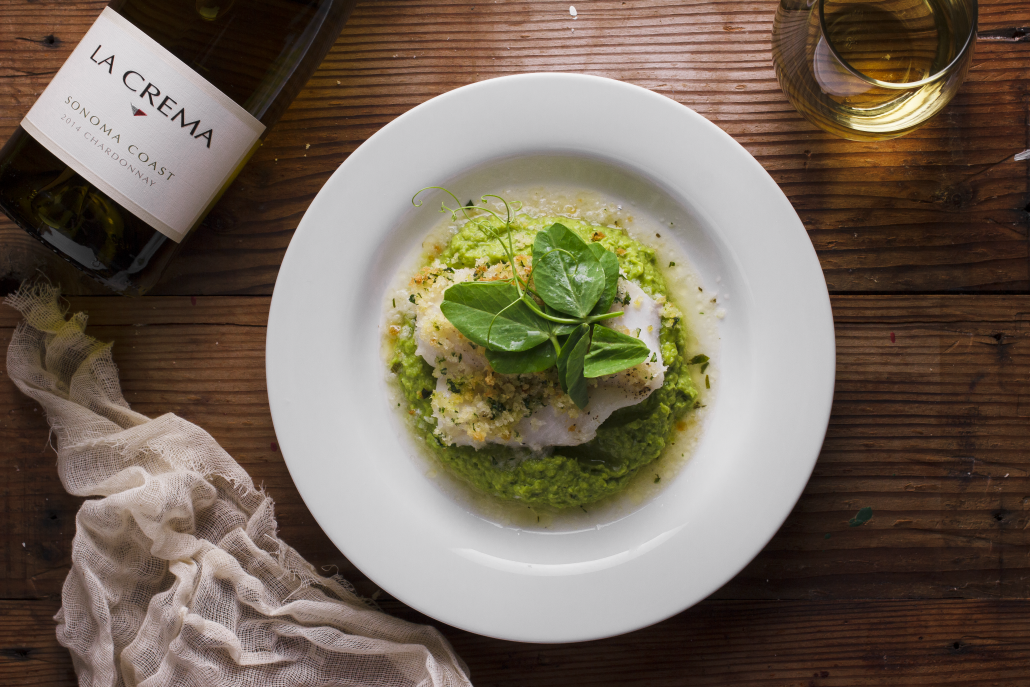 Herbed-Crusted Cod with Pea Purée