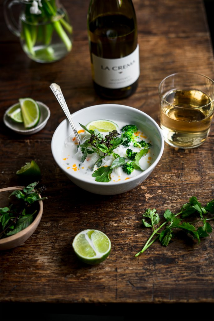 Thai Coconut Vegetable and Noodle Soup pair with La Crema Monterey Pinot Gris