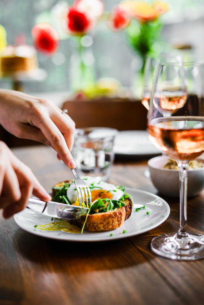 Spring Brunch: La Crema Monterey Rosé paired with a Sourdough Tartine with Spicy Mayo, Fried Egg, Arugula and Prosciutto