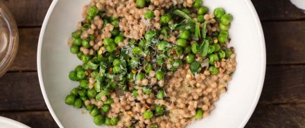 Pea Couscous Risotto with Mascarpone and Basil hero image