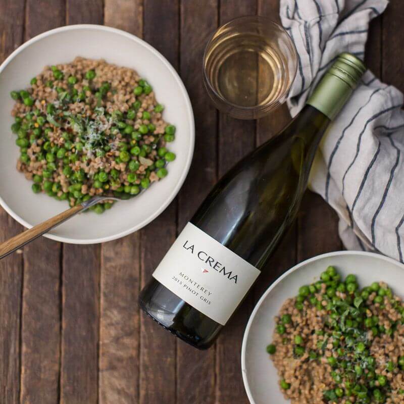 La Crema Monterey Pinot Gris paired with Pea Couscous Risotto with Mascarpone and Basil