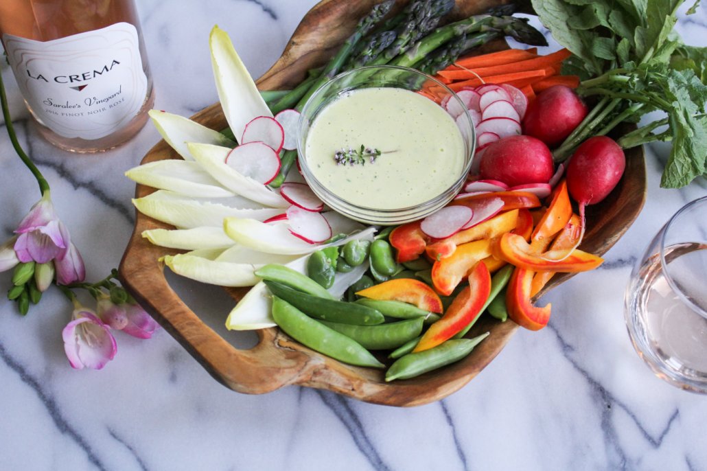 Spring Crudites with Herbed Aioli paired with La Crema's Saralee's Vineyard Pinot Noir Rosé