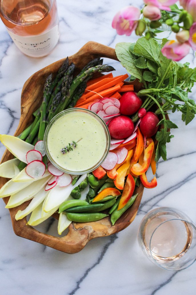 Spring Crudites with Herbed Aioli paired with La Crema's Saralee's Vineyard Pinot Noir Rosé