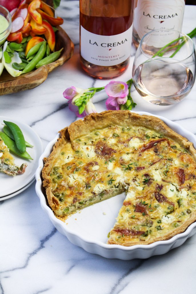 Goat Cheese Tart with Peas and Prosciutto paired with La Crema's Rosés