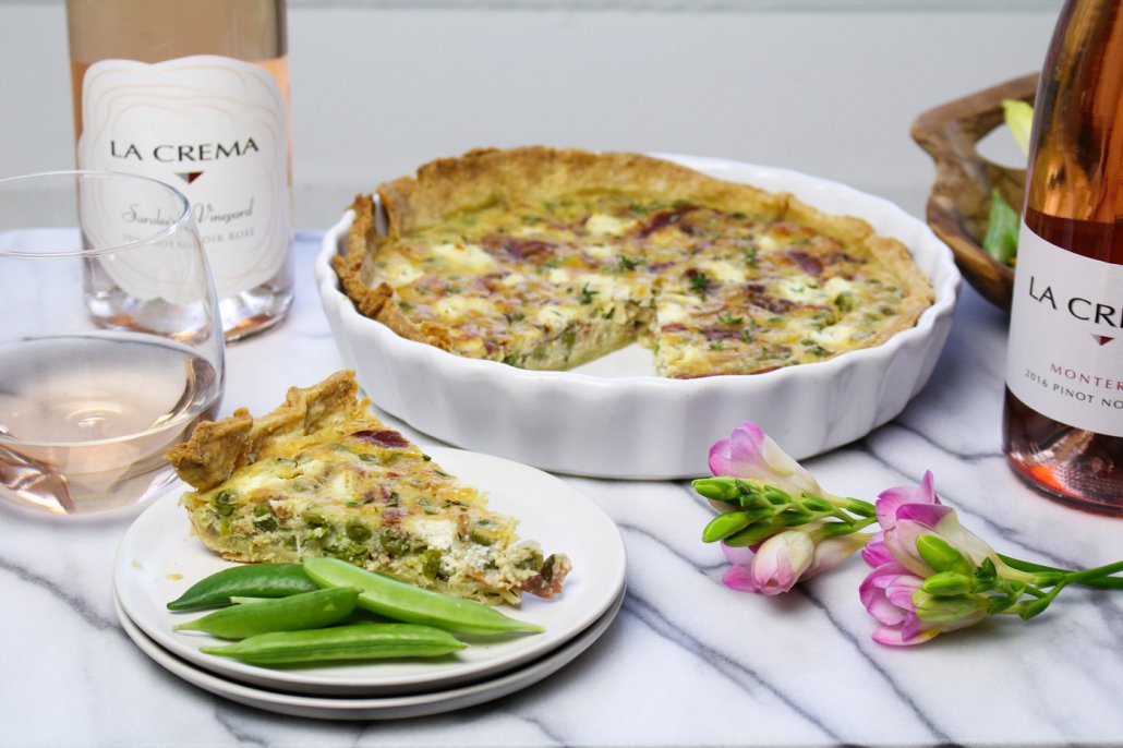 Goat Cheese Tart with Peas and Prosciutto paired with La Crema's Rosés