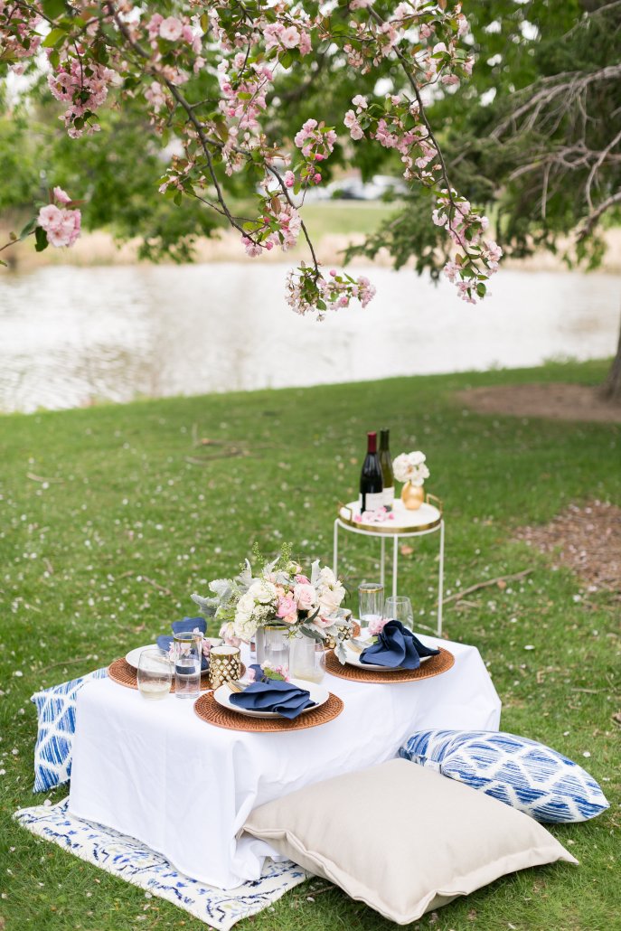 A beautiful, cozy and glamorous spring picnic in the park