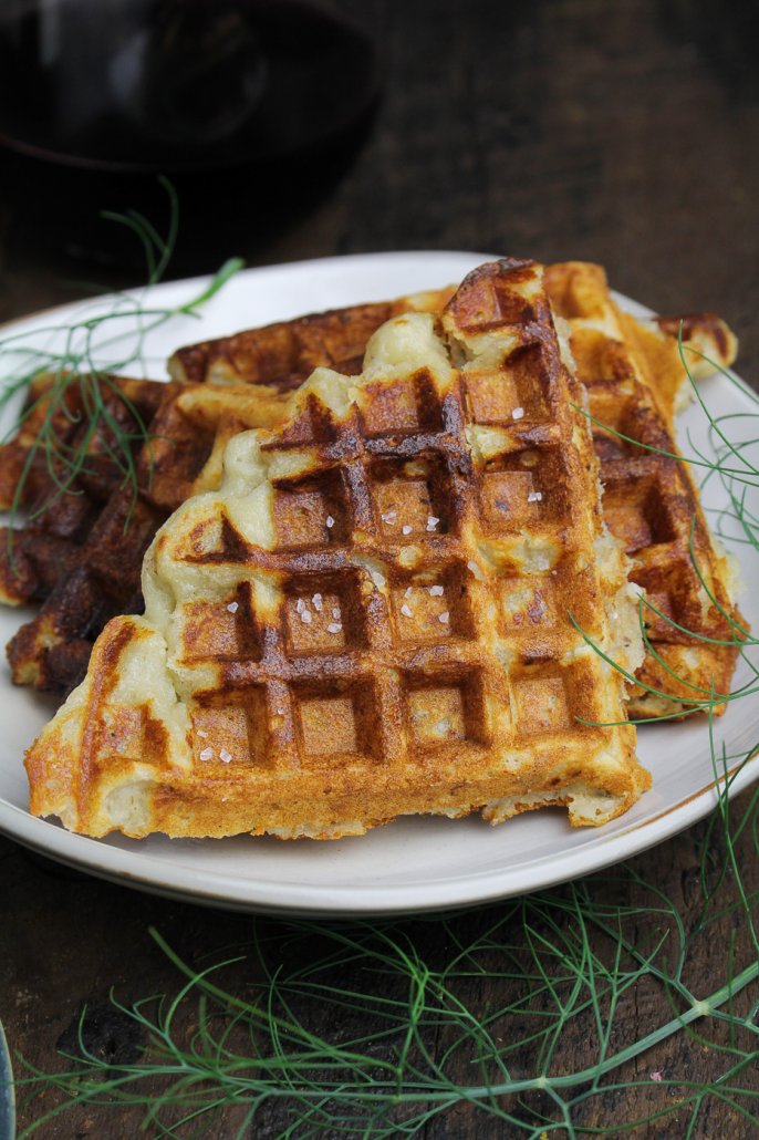 Mashed Potato Waffles with Horseradish Sauce