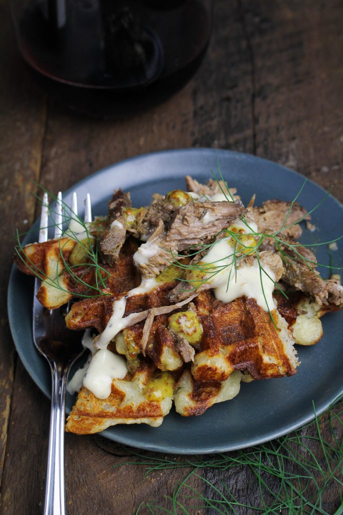 Mashed Potato Waffles with Horseradish Sauce